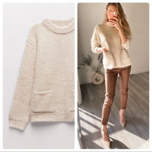 Zara Sweater top with pockets Cream Beige sz S
